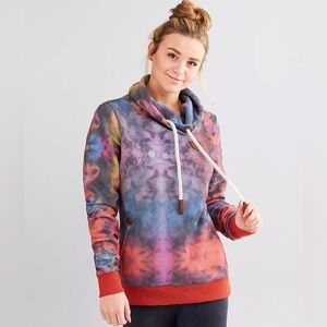 Wanakome Sandy Cowl Neck French Terry Sweatshirt in Harvest Multi Tie Dye